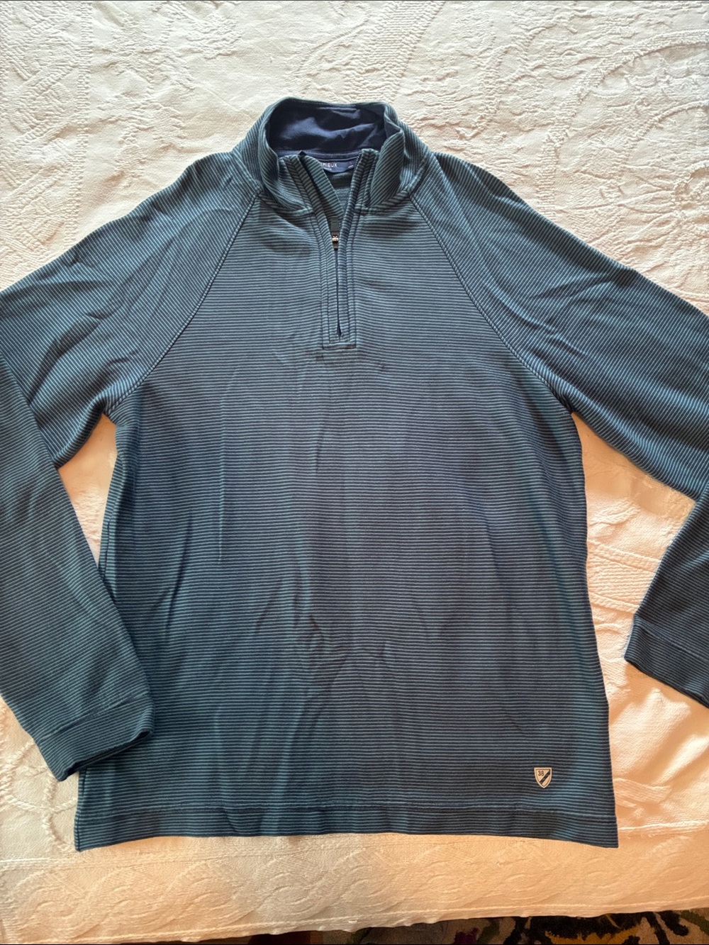 Daniel Cremieux Blue/Gray Quarter-Zip Striped Stretchy Pullover - Small